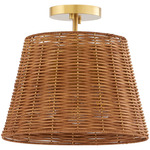 Wicker Semi Flush Ceiling Light - Aged Brass / Espresso