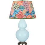 Double Gourd Table Lamp - Baby Blue / Spring Floral