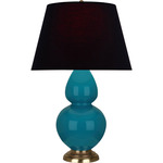 Double Gourd Table Lamp - Peacock / Ink Black / Rose Red Lining
