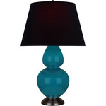 Double Gourd Table Lamp - Peacock / Ink Black / Rose Red Lining