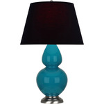 Double Gourd Table Lamp - Peacock / Ink Black / Rose Red Lining