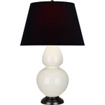 Double Gourd Table Lamp - Bone / Ink Black / Rose Red Lining