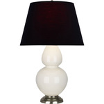 Double Gourd Table Lamp - Bone / Ink Black / Rose Red Lining