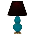 Double Gourd Table Lamp - Peacock / Ink Black / Rose Red Lining