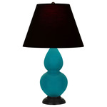 Double Gourd Table Lamp - Peacock / Ink Black / Rose Red Lining