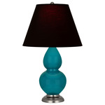Double Gourd Table Lamp - Peacock / Ink Black / Rose Red Lining