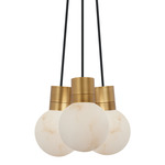Mina Alabaster Multi Light Pendant - Hand Rubbed Antique Brass / Black Cord