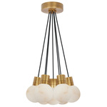 Mina Alabaster Multi Light Pendant - Hand Rubbed Antique Brass / Black Cord