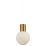 Mina Alabaster Pendant - Hand Rubbed Antique Brass / Black / White Cord