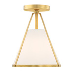 Fulton Cone Semi Flush Ceiling Light - Antique Gold / White Silk