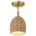Jace Semi Flush Ceiling Light - Gold / Jute