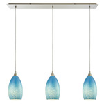Earth Linear Multi-Light Pendant - Satin Nickel / Whispy Cloud Sky Blue