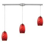 Tidewaters Slim Linear Multi Light Pendant - Satin Nickel / Ruby Swirl