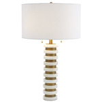 Marble Stack Table Lamp - White Marble / White Linen
