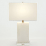 Alabaster Rectangular Table Lamp - Brass / White Linen