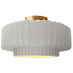 Radiance Pleated Tier Semi Flush Ceiling Light - Brushed Brass / Bisque