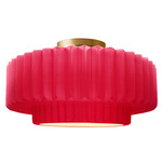 Radiance Pleated Tier Semi Flush Ceiling Light - Brushed Brass / Cerise