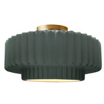 Radiance Pleated Tier Semi Flush Ceiling Light - Brushed Brass / Pewter Green