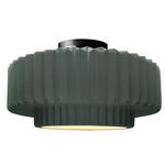 Radiance Pleated Tier Semi Flush Ceiling Light - Matte Black / Pewter Green