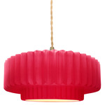 Radiance Pleated Tier Pendant - Brushed Brass / Cerise