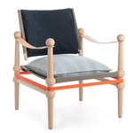 Twain Low Armchair - Natural / Blue Back / Blue Stripe Seat / Orange Belt