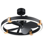 Atomic Smart Color-Select Ceiling Fan with Light - Aged Brass / Black Leather