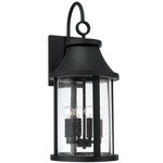 Bridger Outdoor Wall Light - Black / Clear Seeded
