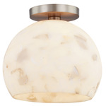 Alabaster Rocks Globe Semi Flush Ceiling Light - Brushed Brass / Alabaster