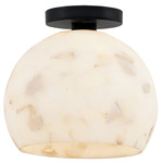Alabaster Rocks Globe Semi Flush Ceiling Light - Matte Black / Alabaster