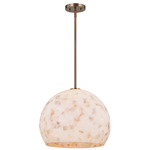 Alabaster Rocks Globe Rod Pendant - Brushed Brass / Alabaster