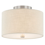 Textile Classic 976 Semi Flush Ceiling Light - Brushed Nickel / Cream