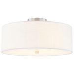 Textile Classic 976 Semi Flush Ceiling Light - Brushed Nickel / White