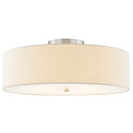 Textile Classic 976 Semi Flush Ceiling Light - Brushed Nickel / Cream
