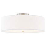 Textile Classic 976 Semi Flush Ceiling Light - Brushed Nickel / White