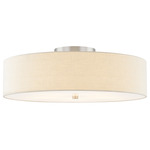 Textile Classic 976 Semi Flush Ceiling Light - Brushed Nickel / Cream