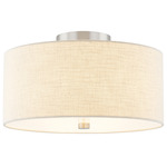 Textile Classic 976 Semi Flush Ceiling Light - Brushed Nickel / Cream