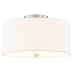 Textile Classic 976 Semi Flush Ceiling Light - Brushed Nickel / White