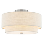 Textile Classic Tiered 977 Semi Flush Ceiling Light - Brushed Nickel / Cream
