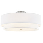 Textile Classic Tiered 977 Semi Flush Ceiling Light - Brushed Nickel / White