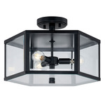 Edgeworth Outdoor Semi Flush Ceiling Light - Matte Black / Clear