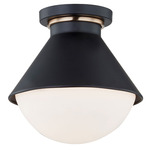 Ravelle Outdoor Flush Ceiling Light - Matte Black / Brass / Opal