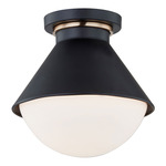 Ravelle Outdoor Flush Ceiling Light - Matte Black / Brass / Opal