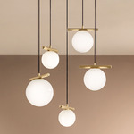 Posy Round Multi Light Pendant - Brushed Brass / Opal White