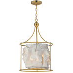 Shroud Drum Pendant - Natural Aged Brass / White