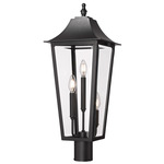 Gannon Outdoor Post Light with Round Fitter - Black / Clear Beveled