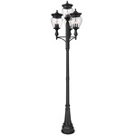 Davina Multi Light Outdoor Post Light with Decorative Post - Black / Clear Ribbed