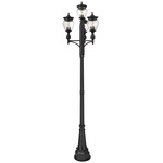 Davina Multi Light Outdoor Post Light with Decorative Post - Black / Clear Ribbed