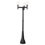 Laurent 3-Light Post Light with Round Post/Decorative Base - Black / Opal