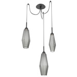 Aalto Swag Multi Light Pendant - Matte Black / Optic Ribbed Smoke