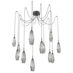 Aalto Swag Multi Light Pendant - Matte Black / Optic Ribbed Smoke